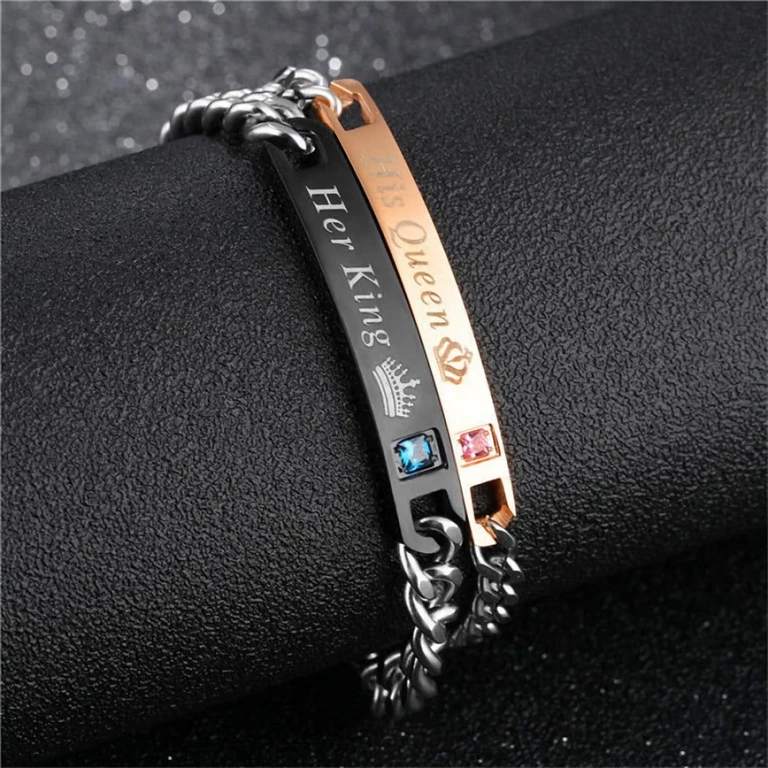 Partnerarmbänder mit Gravur Her King und His Queen, robust und elegant