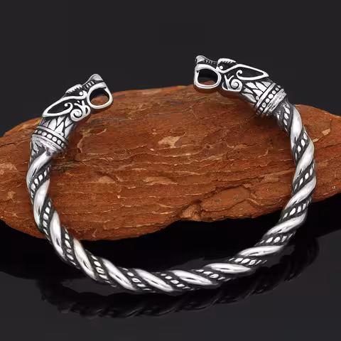 Wikingerarmband mit Wolfskopf – Gothic-Modell inspiriert von der Serie Vikings für Männer