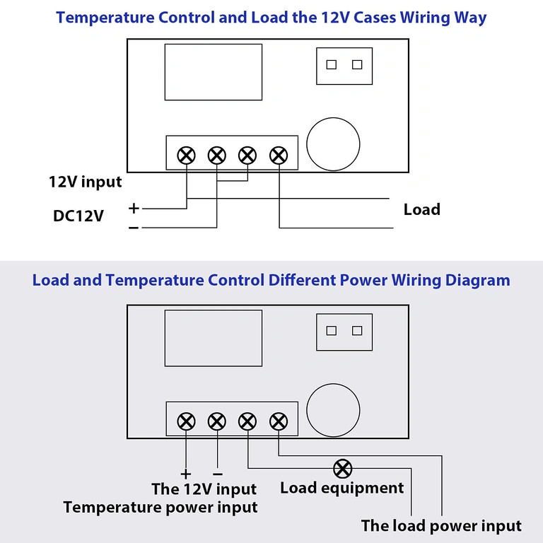 Anschlussdiagramm für elektronischen Thermostat mit Relais und Sonde