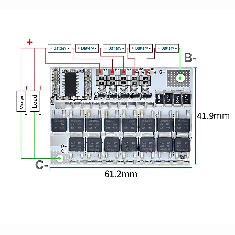 Montageskizze BMS-Modul 5S 100A BMS 5S Anschlussdiagramm zur korrekten Konfiguration der Li-Ion Zellen