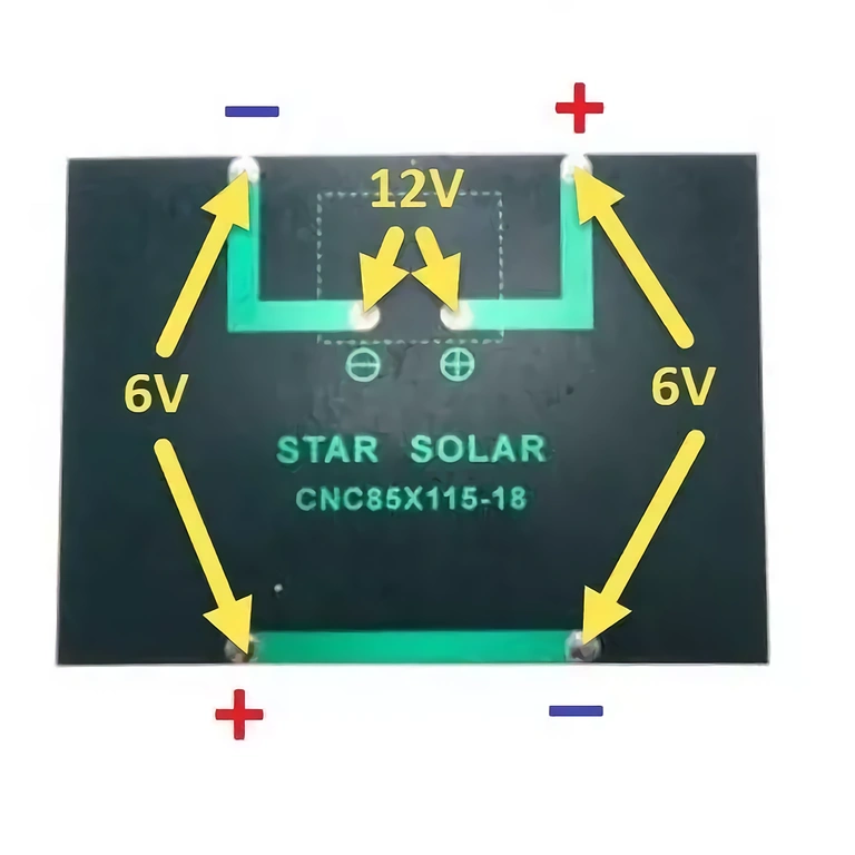 Montageskizze Solarpanel Anschlussdiagramm des Mini-Solarmoduls mit 6V/12V Ausgang