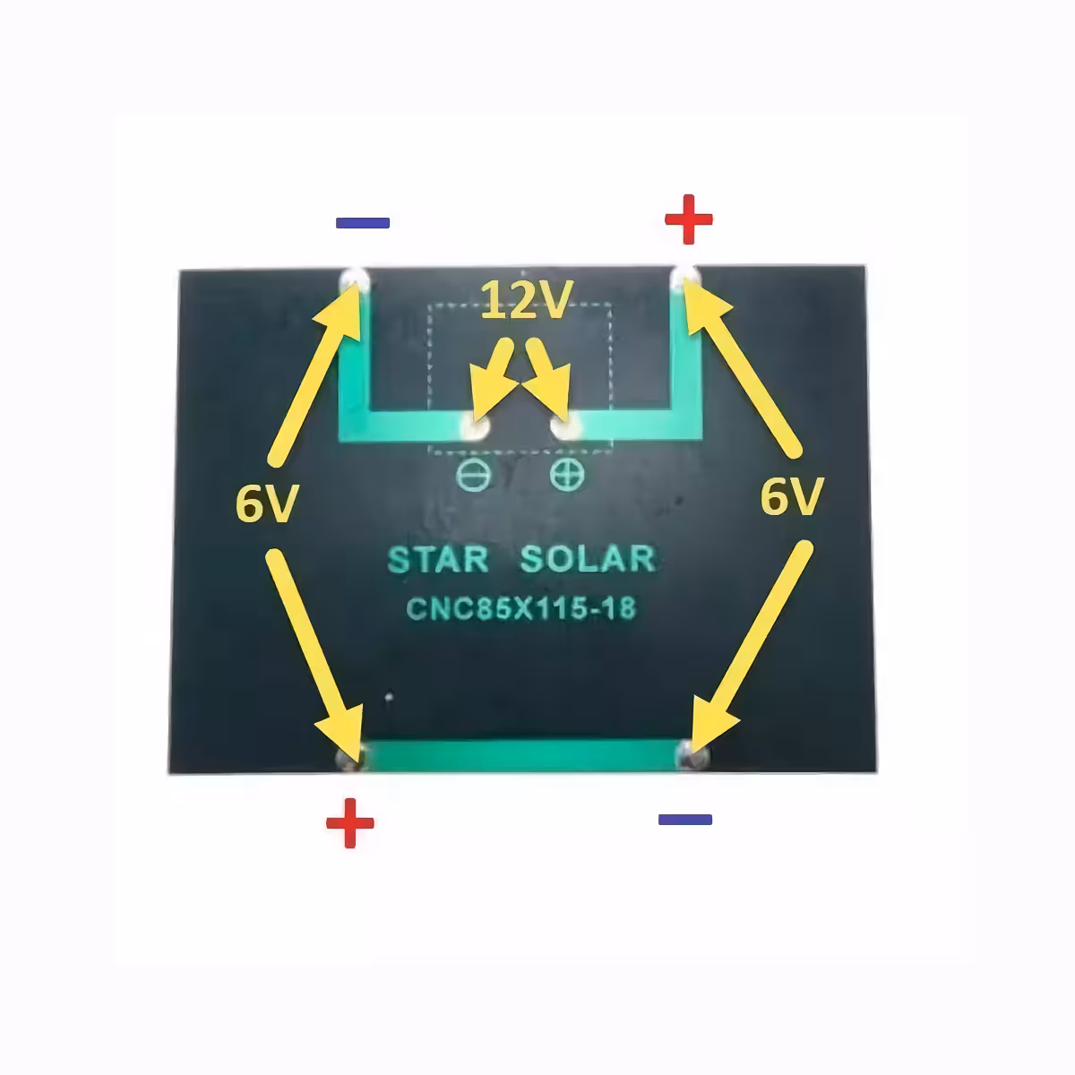 Anschlussdiagramm des Mini-Solarmoduls mit 6V/12V Ausgang