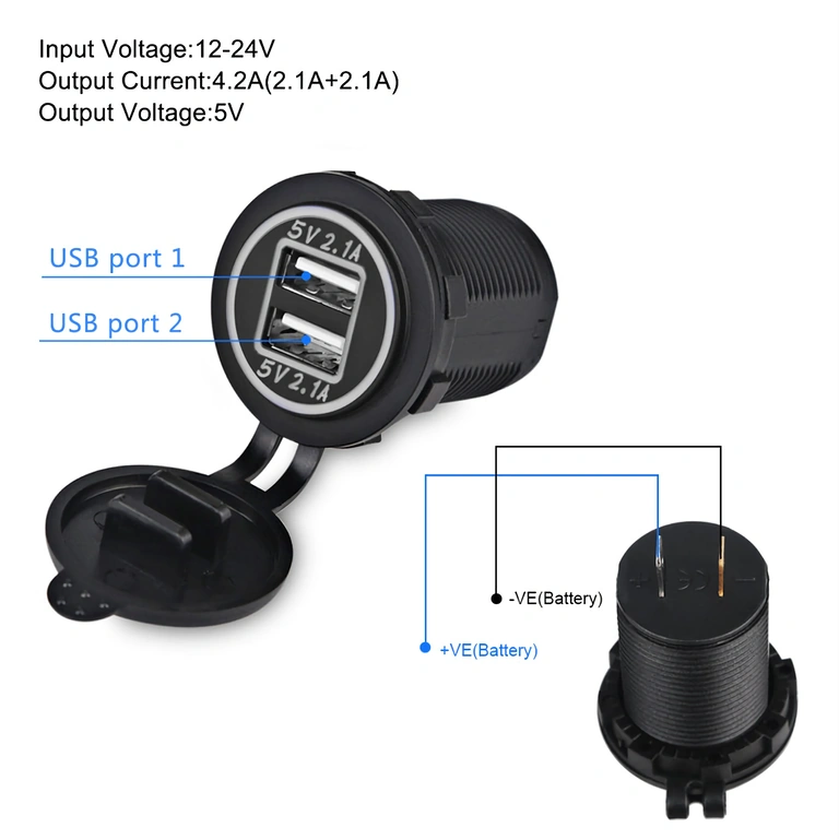 Zigarettenanzünder-Steckdose mit Doppel-USB Auto-Zigarettenanzünder-Adapter mit Doppel-USB, 12–24V, universell montierbar