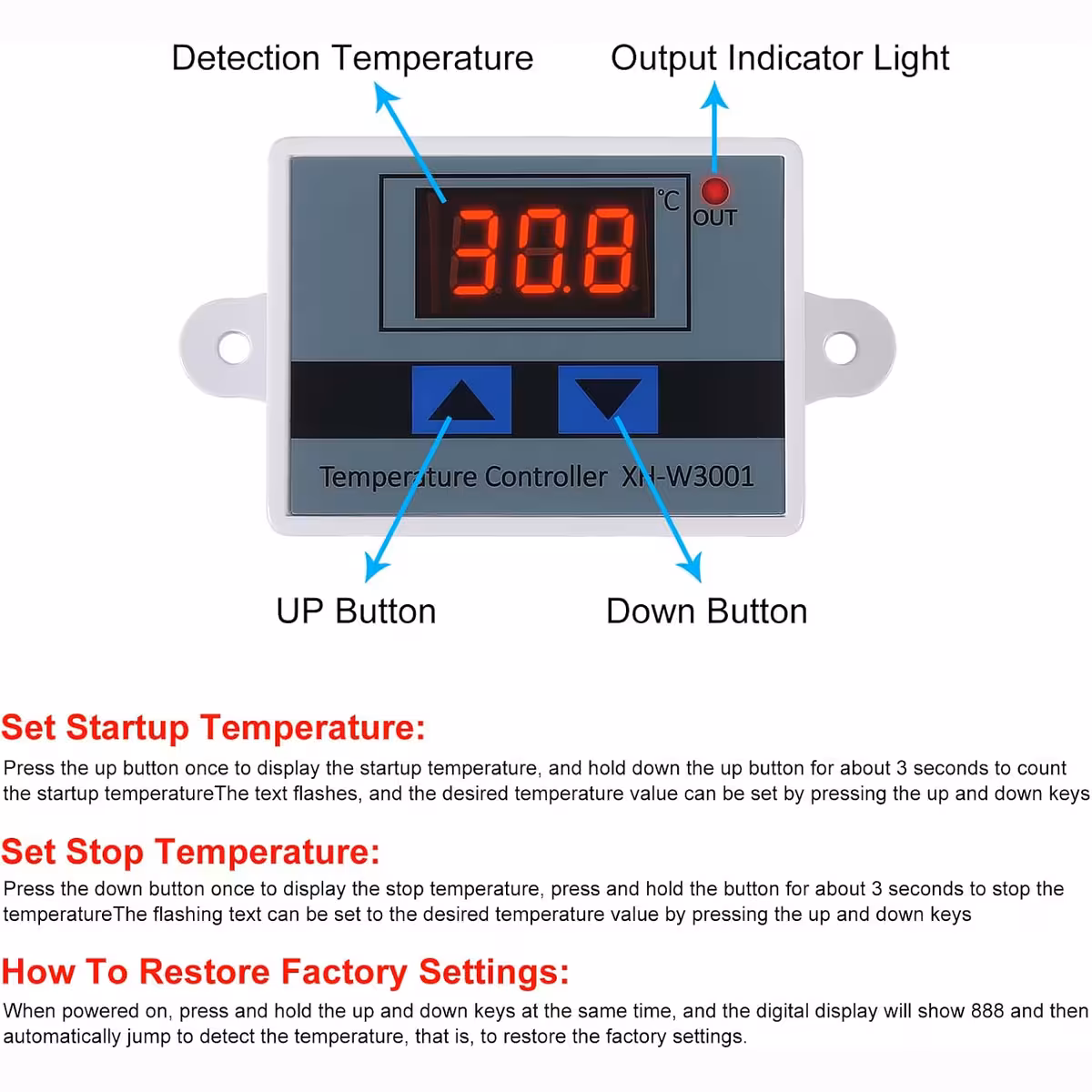 Vollständige Anleitung zur Einstellung von Ein- und Ausschalttemperatur XH-W3001