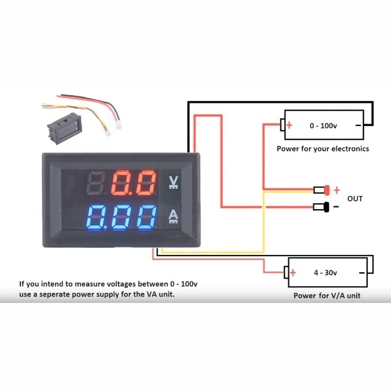 Schaltplan für Voltmeter und Amperemeter mit separater Versorgung 0–100V
