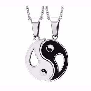 Yin-Yang Kette und Anhänger für Paare – Set Medaillon zwei Hälften, Symbol für Gleichgewicht und Liebe