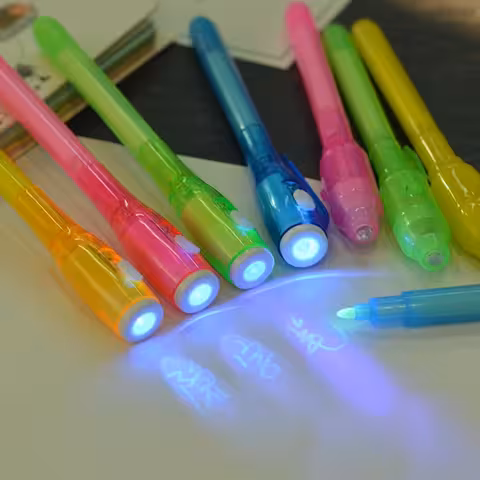 Set 5 Stifte mit unsichtbarer Tinte und UV-Licht – Geheimschrift, Nachrichten, Kinderspiele
