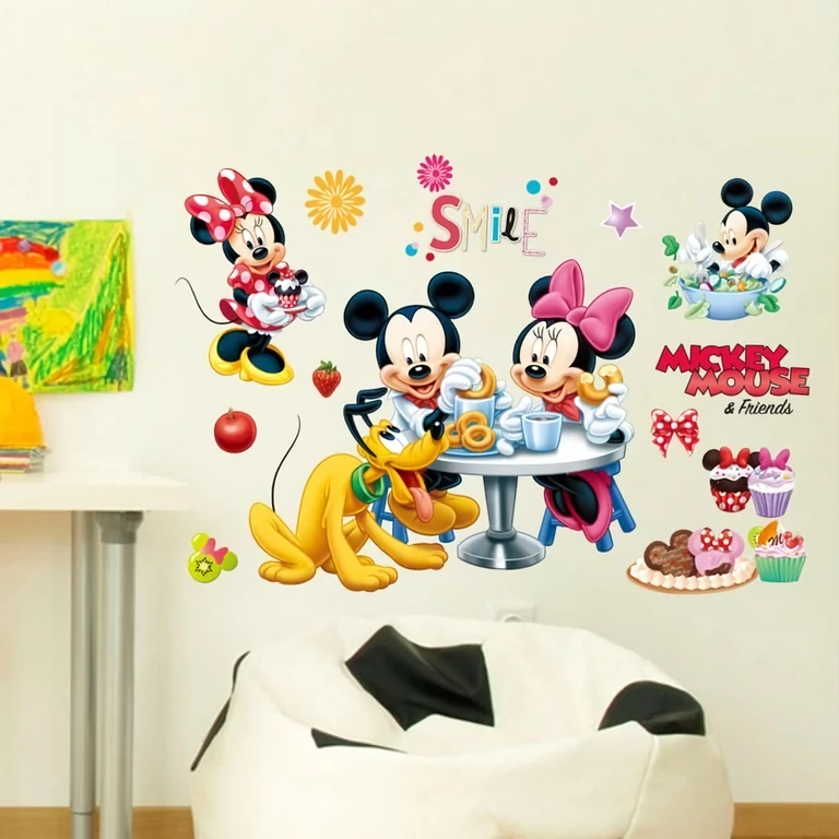 Disney Dekor Sticker – Mickey, Minnie und Pluto Selbstklebender Disney-Wandsticker – Mickey, Minnie, Pluto
