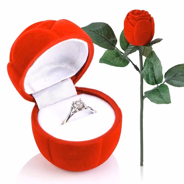Samt-Rosenbox für Verlobungsring, Ohrringe oder Anhänger – elegant und romantisch