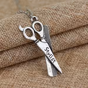 Friseur / Barber Kette Medaillon – Fashion Accessoire mit Schere und Kamm für Coiffeur