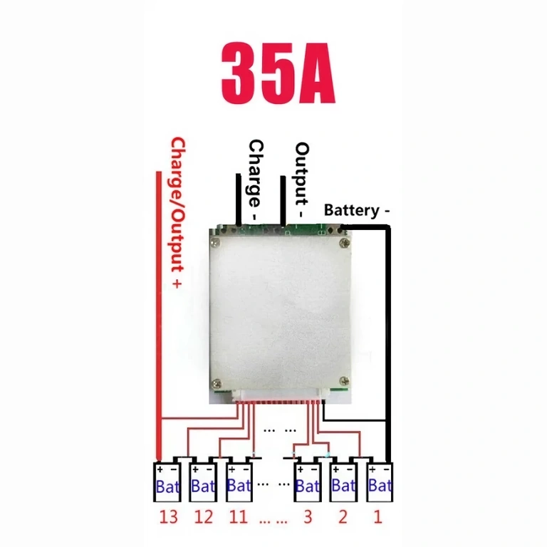 Anschlussplan BMS 13S Anschlussdiagramm für BMS-Modul 13S – korrekte Verkabelung für Li-Ion-Batterien
