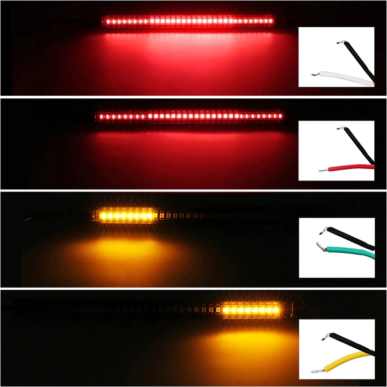 Anschlussdiagramm LED-Brems-/Blinkstreifen Kabelfarben: Rot Bremslicht, Gelb rechts, Grün links