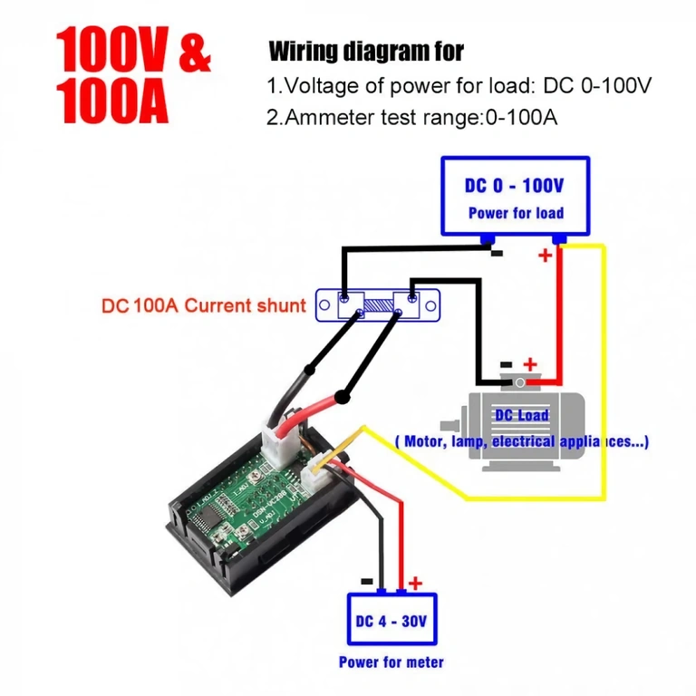 Verbindungsdiagramm für hohe Spannung (bis 100V) des digitalen Voltmeters