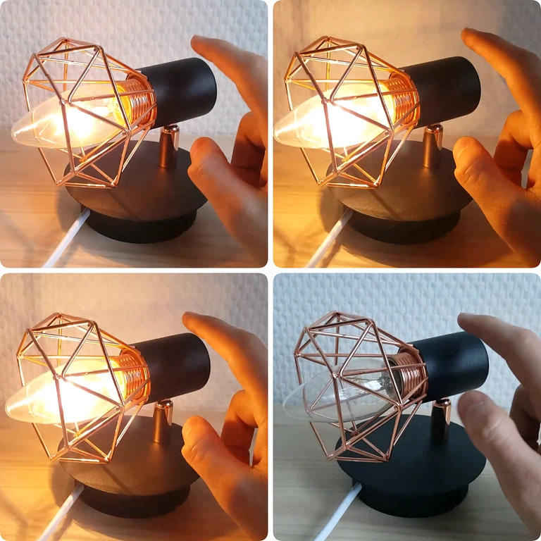 Diagramm zeigt Zyklus: OFF → ON → BRIGHTER → MAX → OFF