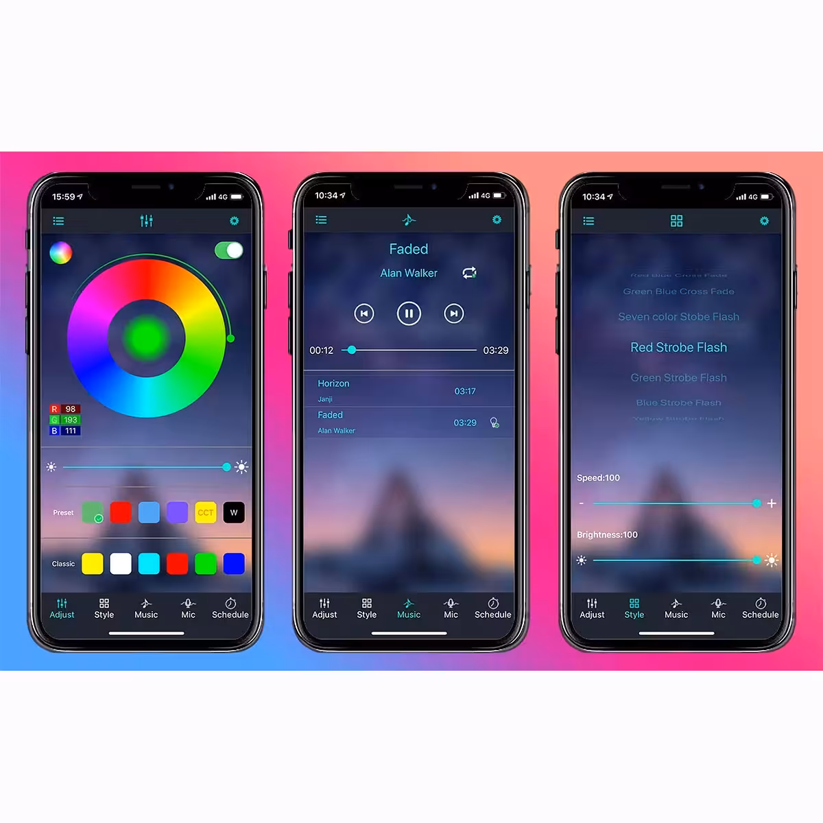 LED-Streifen für Fernseher mit Ambientebeleuchtung, Helligkeits- und Farbanpassung