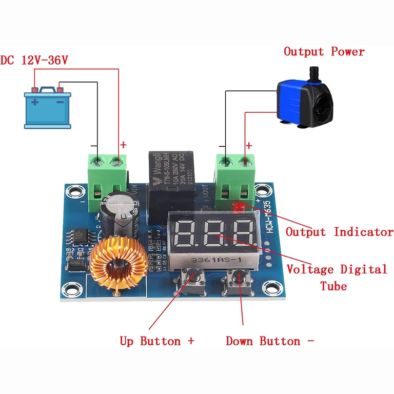 XH-M609 Controller mit Tasten zur Einstellung der Abschaltspannung