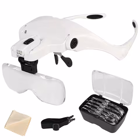 Brille mit Lupe und LED – 5 Linsen für Uhrmacher, Elektroniker, Juweliere, Zahnmedizin, Gravur