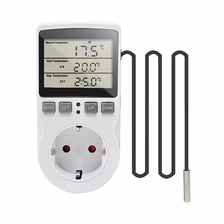 Steckdose mit programmierbarem Thermostat und Temperatursensor für Elektroheizkörper, Timer-Funktion