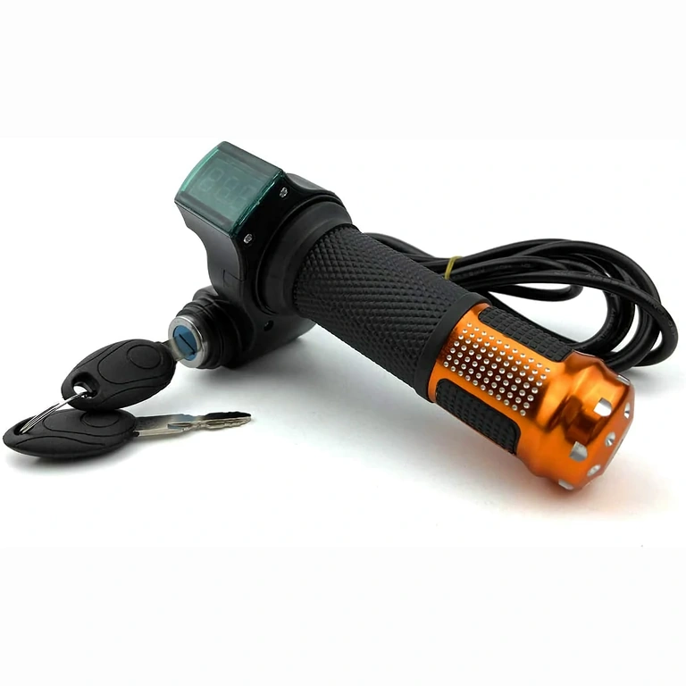 Drehgasgriff mit Schlüssel für E-Scooter Griff mit Schlüssel und Batterieanzeige für Elektroroller 12V-72V