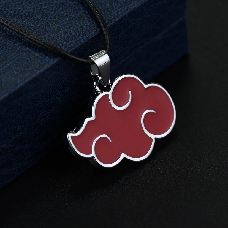 Anime-Schmuck Naruto – Halskette mit schwarzer Kette und rotem Anhänger