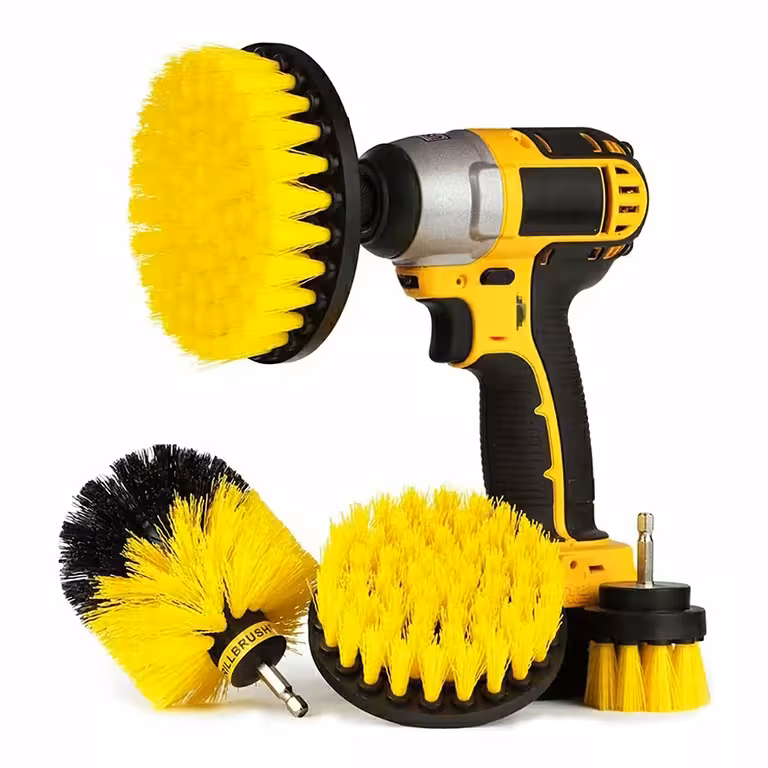 Set 3 Nylonbürsten für Bohrmaschine – Reinigung von Polstern, Teppichen, Teppichboden und Kunststoff