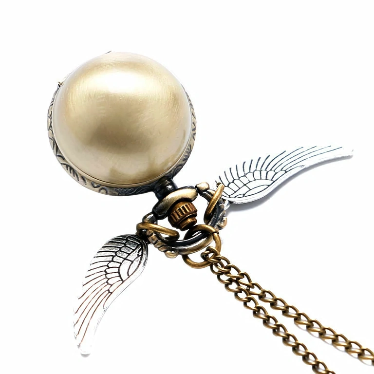 Taschenuhr mit Golden Snitch Kette Goldene Anhängeruhr mit Kette und Flügeln, Snitch-Modell aus Harry Potter