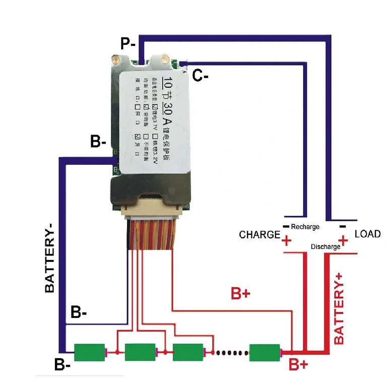 BMS-Modul 10S 36V für Lithium-Ionen-Batterieschutz, 30A