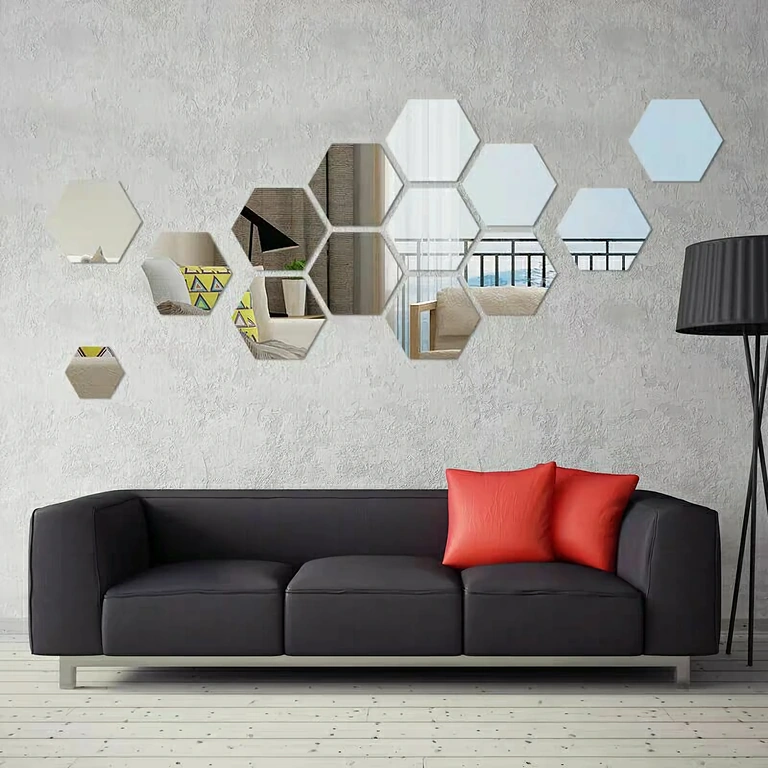 Selbstklebendes Acryl-Hexagon-Spiegel-Kit für Wanddekor