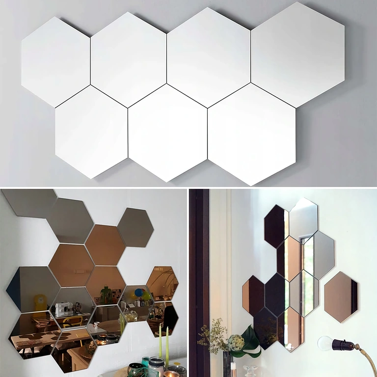 Hexagon-Spiegel-Aufkleber für Wand – eleganter Dekoreffekt