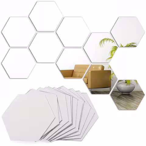 Set dekorative hexagonale Spiegelaufkleber – Acrylwandspiegel, Hexagonform, modernes Design