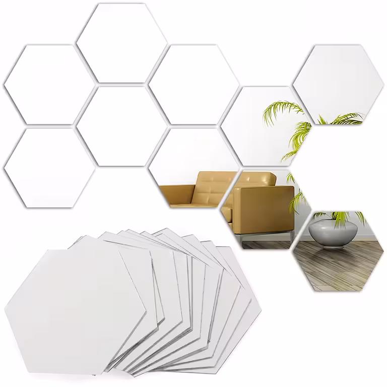 Set dekorative hexagonale Spiegelaufkleber – Acrylwandspiegel, Hexagonform, modernes Design