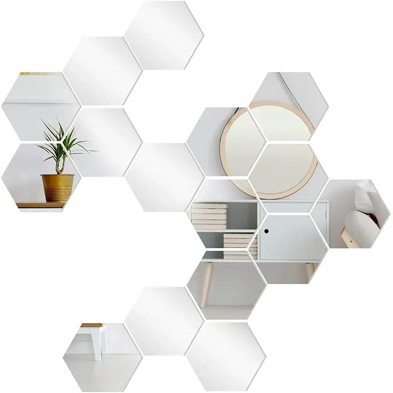 Acryl-Wandspiegel in Hexagon-Form für modernes Interior Design