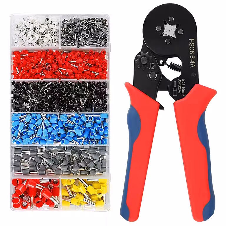 Crimpzange mit Selbstjustierung + 1200 Pins – professionelles Set zum Kabel crimpen