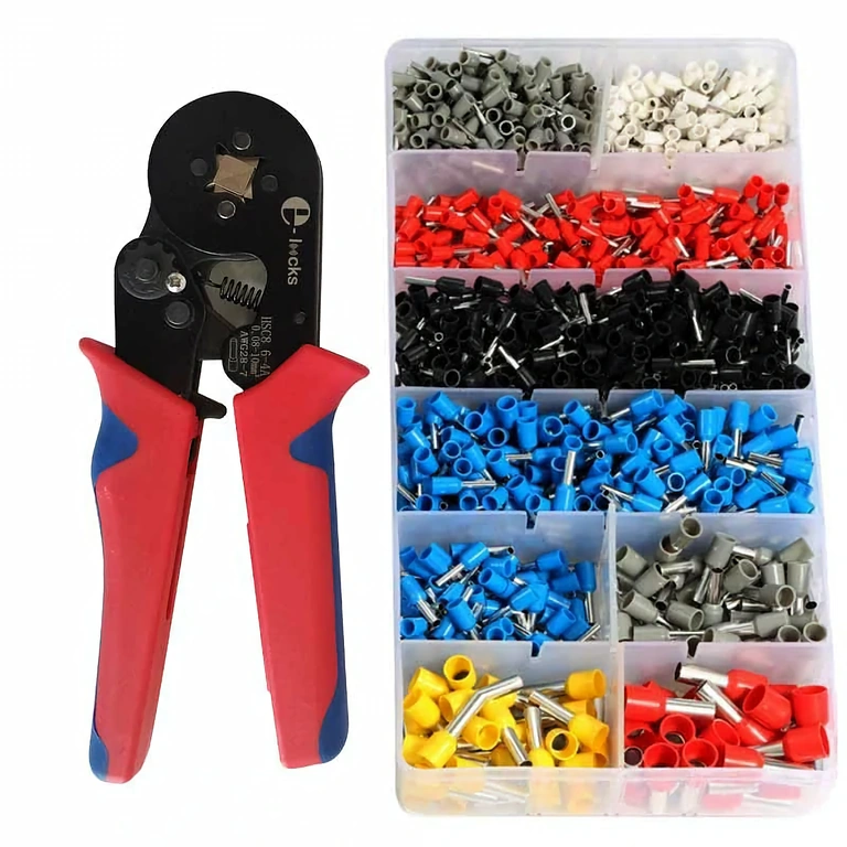 Selbstjustierende Crimpzange mit Ratschenmechanismus für Ferrulen