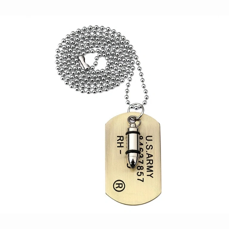 Militärkette mit Kugel und Dog Tag Lange Kette 70 cm mit Kugel-Anhänger und Metall-Dog Tag Platte