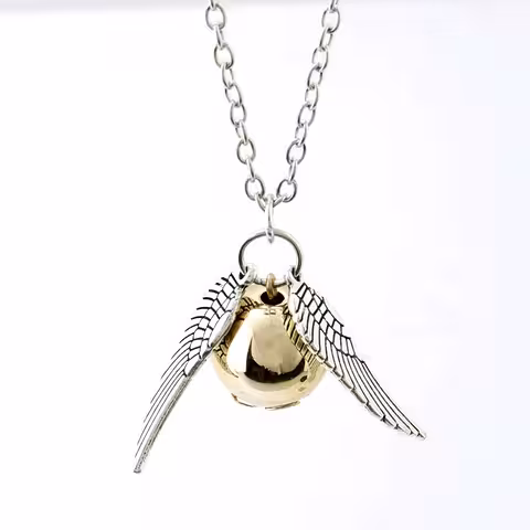 Harry Potter Golden Snitch Quidditch Anhänger-Kette mit Engelsflügel – Geschenk für Magiefans
