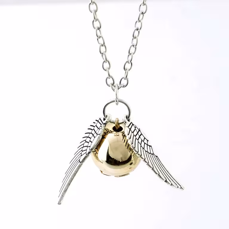 Harry Potter Golden Snitch Quidditch Anhänger-Kette mit Engelsflügel – Geschenk für Magiefans