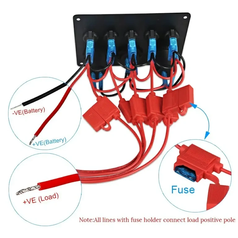 Multifunktionales Auto-Panel aus Aluminium, mit On/Off-Tasten und digitalem Voltmeter