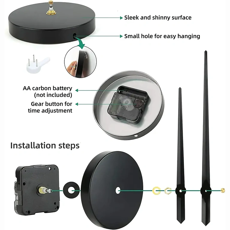 Dekorative Wanduhr mit geräuschlosem Mechanismus Große 3D-Wanduhr mit glänzenden schwarzen Ziffern, geräuschlose Funktion