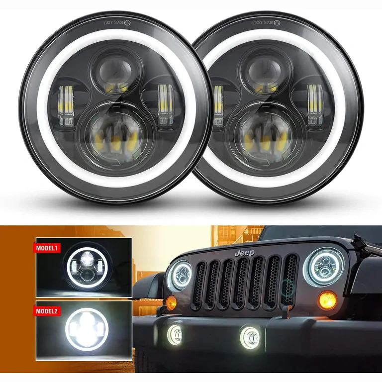 Halo-Scheinwerfer mit LED für Jeep, mit Positionslicht, Fern-/Abblendlicht und Blinker