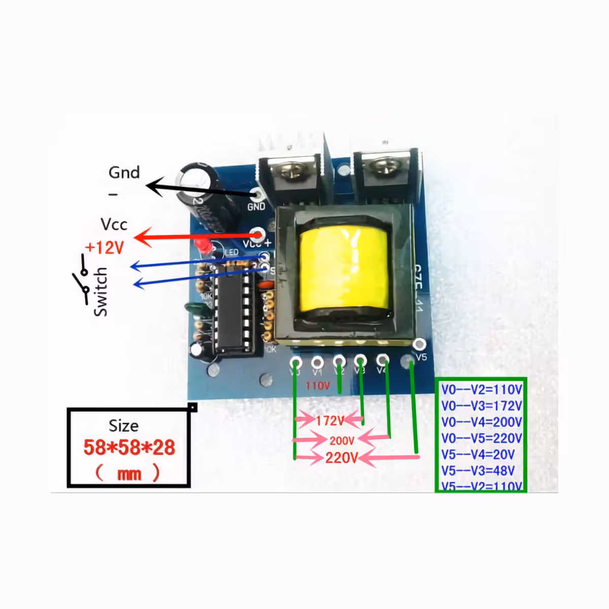 Platine mit mehreren AC-Ausgängen von einer DC-Quelle