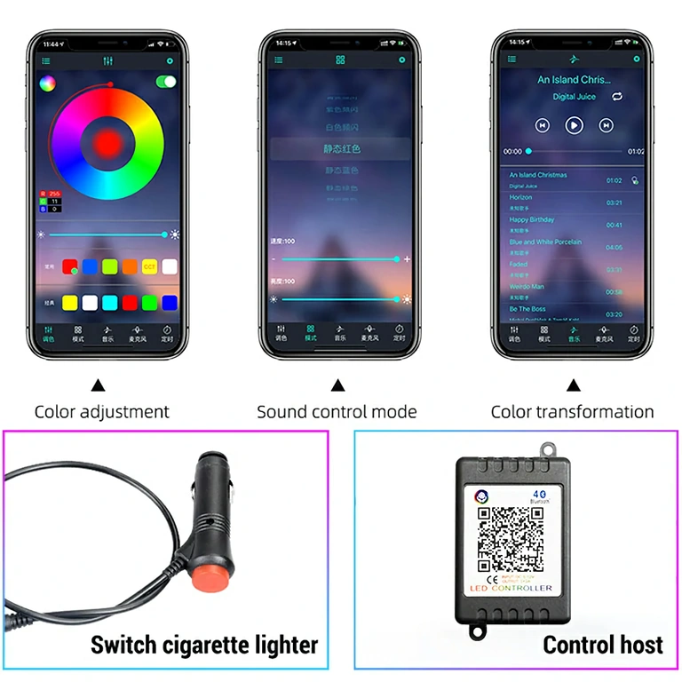 RGB LED-Streifen für Ambientebeleuchtung Auto Flexibles RGB-LED-Band für Auto-Innenraum