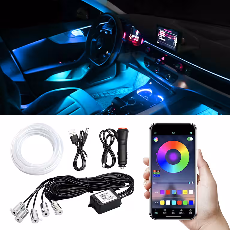 Flexible RGB-NEON-Leitung 6 m für Ambientebeleuchtung Auto – Steuerung über Handy-App