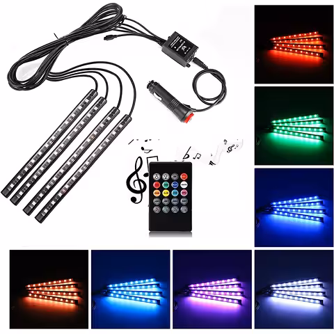 Ambientebeleuchtung Auto – LED-RGB-Streifen Set für Innenraum mit Sound-Sensor