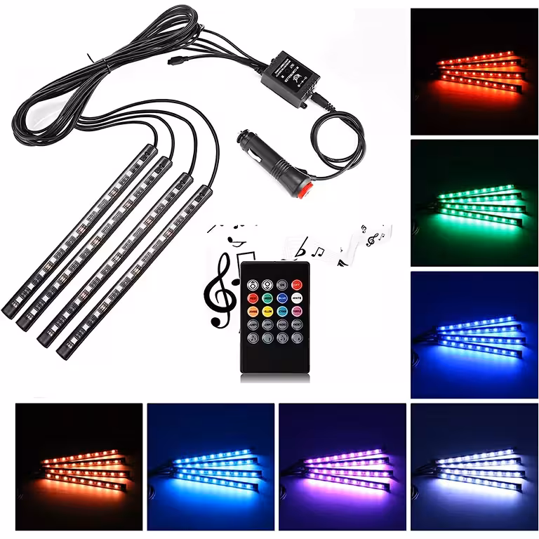 Ambientebeleuchtung Auto – LED-RGB-Streifen Set für Innenraum mit Sound-Sensor