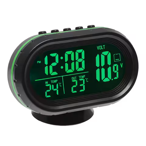 Auto-Uhr mit Voltmeter und digitalem Thermometer – innen/außen, mit Sonde, 12V/24V