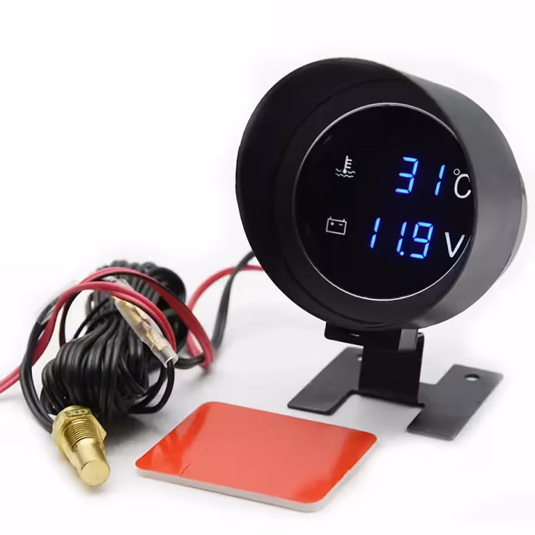 Motor-Wassertemperaturanzeige mit Sonde und digitalem Voltmeter – Auto, Traktor, 12V/24V