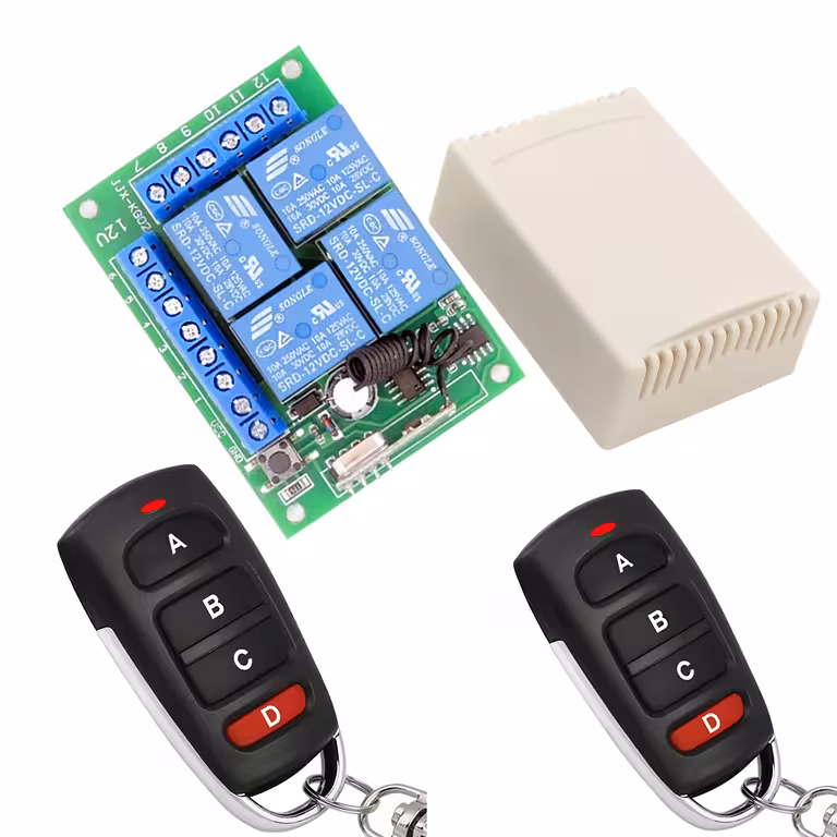 4-Kanal-Fernbedienungsrelais 12V – Modul mit 4 Relais und 2 Fernbedienungen