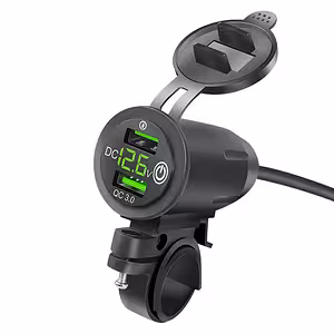 USB-Ladegerät für Handy mit Voltmeter, QC 3.0 – Motorradsteckdose, Schnellladung