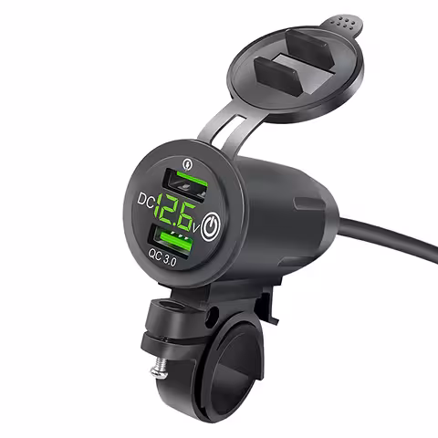USB-Ladegerät für Handy mit Voltmeter, QC 3.0 – Motorradsteckdose, Schnellladung